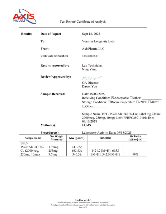 BPC-157, 2000mcg / NAD+, 250 mg / GHK-CU, 10mg Patch